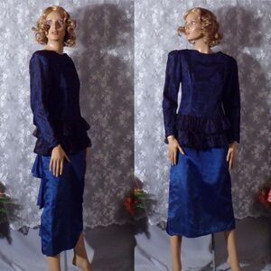 Vintage Gunne Sax Cocktail Dress Size Small 80s Retro Dark Blue Black Lace Vamp